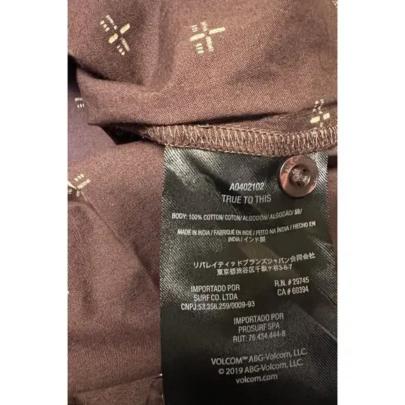 VOLCOM Warbler Short Sleeve Size‎ S Woven Button Up Shirt Brown NWT MSRP $60 - Picture 6 of 9